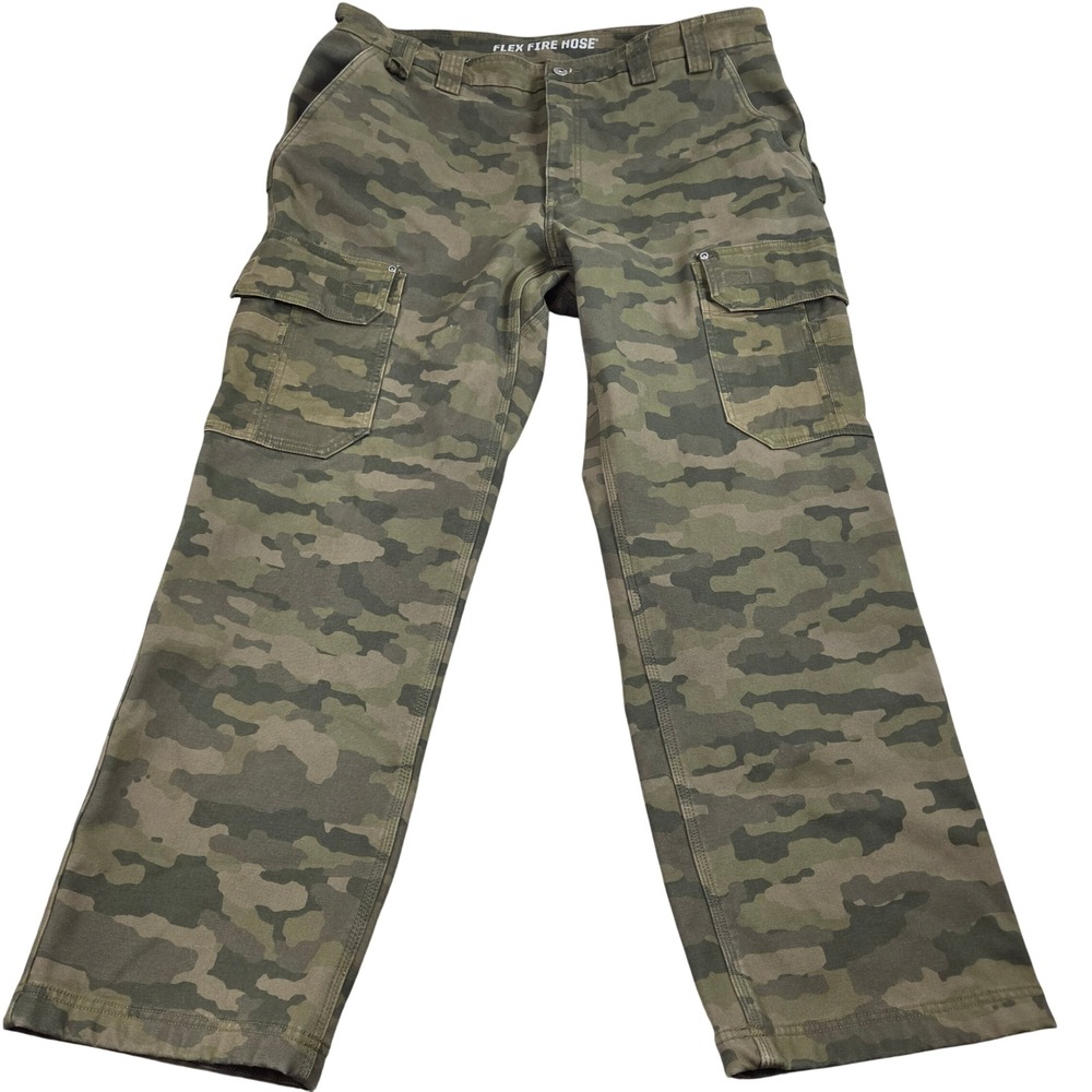 Duluth Trading Co Cargo Pants Mens 40x32 Green Camo Fleece Lined Flex Fire Hose